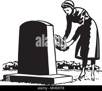 Woman Putting Fleurs - Retro Clipart Illustration Illustration de Vecteur