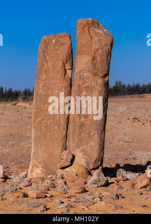 Al-rajajil menhirs le stonehenge de l'Arabie saoudite, Province Al-Jawf, Sakaka, l'Arabie Saoudite Banque D'Images