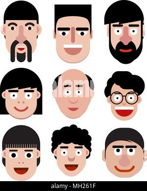 Ensemble de cartoon vector hommes visages dans un style très simple Illustration de Vecteur