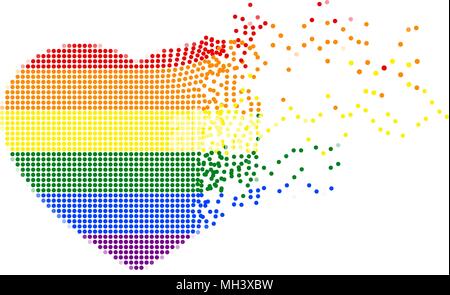 Forme de coeur arc-en-ciel de points colorés de vol sur fond blanc (transparent). Illustration vectorielle, EPS10. Illustration de Vecteur