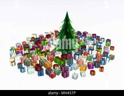 3d cadeaux, beaucoup de petites boîtes enveloppées, isolé, over white Banque D'Images