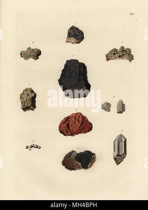 Variétés de minerais de plomb et de cristaux. Gravé sur cuivre coloriée et dessiné par Georg Wolfgang Knorr de son Deliciae Naturae Selectae de Kabinet van Zeldzaamheden der Natuur, Blusse et Fils, Nuremberg, 1771. Banque D'Images