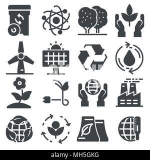 Ensemble d'icônes vectorielles liées Eco sur fond blanc Illustration de Vecteur