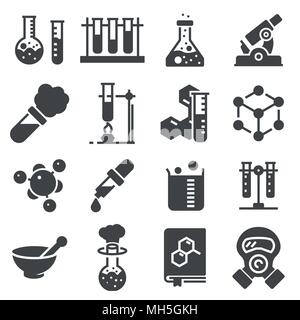 L'icône de la chimie de l'ensemble. Collection d'icônes silhouette de la science. Haute qualité 16 Illustration de Vecteur