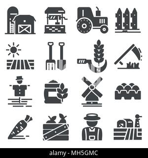 L'agriculture et l'élevage noir Vector icons set Illustration de Vecteur