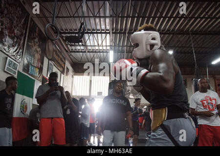 Dallas, Texas, USA. Sep 23, 2017. Jermell De'Avante Charlo est l'Invaincu WBC World Super-mi-moyens [154-livres]. Il va mettre ce titre sur la ligne 9 Juin à Los Angeles contre Austin de la truite. Charlo est vu ici au cours d'une séance d'entraînement à R&R Boxing Club de Dallas, Texas. Credit : Crédit : /ZUMA Wire/Alamy Live News Banque D'Images