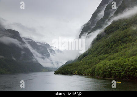 Croisière sur le fjord d'une journée en Norvège Naeroyfjord moody Banque D'Images