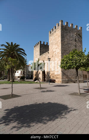 Alcudia, Majorque, Îles Baléares, Espagne. En 2018. La Porta del Moll ou Porta de Xara, comme on l'appelle. Une porte dans la muraille médiévale dans le vieux quartier de Banque D'Images