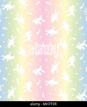 Motif transparent vecteur silhouette unicorn blanc sur fond arc-en-ciel pastel. Texture Unicorn Illustration de Vecteur