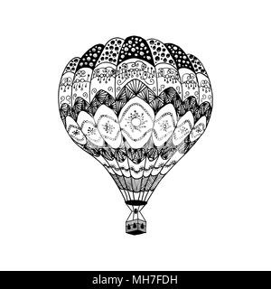 Vector illustration de montgolfière en style zentangle. Coloriages livre anti stress. Ballon à air chaud à la main Illustration de Vecteur