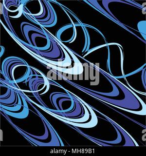 Résumé fond de lignes ondulées, pulsant de peintures sur fond noir, vector illustration. L'espace d'art texture, motif bleu. Illustration de Vecteur