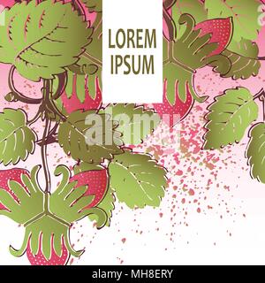 Les modèles de conception de modèle de fraise produit. Fruits rouges à la main. Mode mignon fleur fond verdure bush. Illustration graphique mariage, invita Illustration de Vecteur