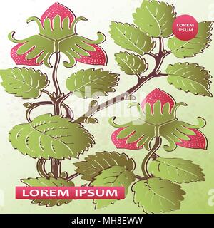 Les modèles de conception de modèle de fraise produit. Fruits rouges à la main. Mode mignon fleur fond verdure bush. Illustration graphique mariage, invita Illustration de Vecteur