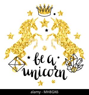 Carte avec fantaisie et unicorn texture glitter gold Illustration de Vecteur