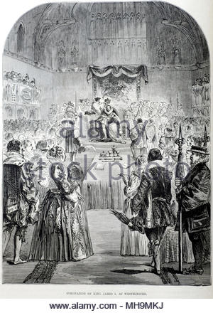 Le Couronnement du roi Jacques Ier à Westminster le 25 juillet 1603, l'illustration de l'antique vers 1880 Banque D'Images