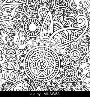 Hand drawn seamless pattern abstract l'ornement. Le noir et blanc des éléments décoratifs. Motifs orientaux. Illustration de Vecteur