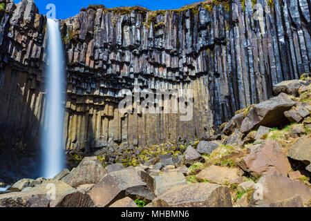 Cascade de Svartifoss dans le parc national de Skaftafell, l'Islande Banque D'Images