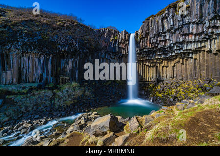 Cascade de Svartifoss dans le parc national de Skaftafell, l'Islande Banque D'Images