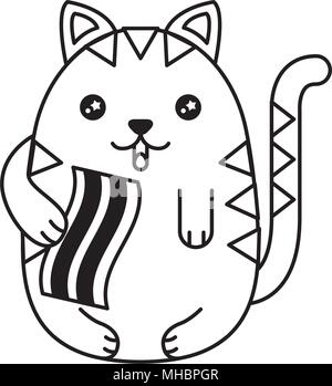 Chat mignon avec du pain toast tranche caractère kawaii illustration design Illustration de Vecteur