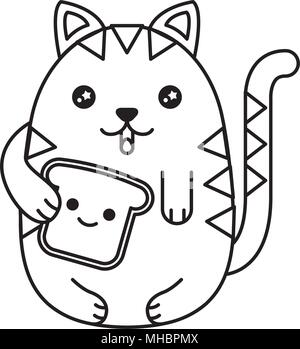 Chat mignon avec du pain toast tranche kawaii character vector illustration design Illustration de Vecteur
