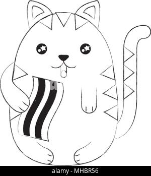 Chat mignon avec du pain toast tranche caractère kawaii illustration design Illustration de Vecteur