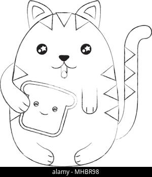 Chat mignon avec du pain toast tranche kawaii character vector illustration design Illustration de Vecteur