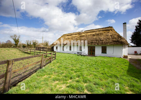 Grande Chaumière pittoresque avec toit de chaume faites de paille dans le comté de Meath Irlande Banque D'Images