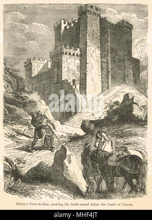Le roi Richard I (le lion) mortellement blessé, château de Châlus, 25 mars 1199, Château de Chalus-Chabrol, Haute-Vienne, France Banque D'Images