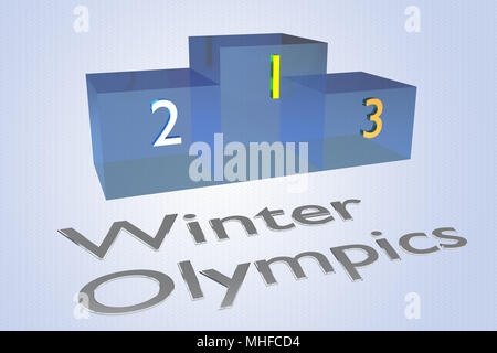 3D illustration de titre aux Jeux Olympiques d'hiver avec un podium en arrière-plan Banque D'Images