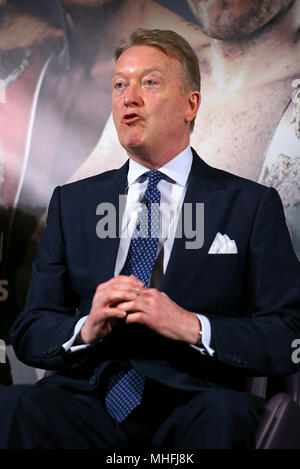 Frank Warren au cours d'une conférence de presse à la BT Tower, London. ASSOCIATION DE PRESSE Photo. Photo date : mardi 1 mai 2018. Voir l'activité de boxe histoire de Londres. Crédit photo doit se lire : Steven Paston/PA Wire Banque D'Images