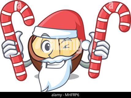 Santa avec candy macadamia mascot cartoon style Illustration de Vecteur