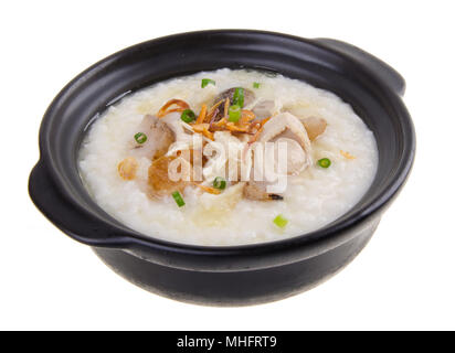 Le porridge, l'ormeau et poulet (porridge) servi en claypot congee Banque D'Images