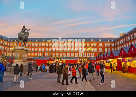 Marché de Noël, la Plaza Mayor, Madrid, Espagne Banque D'Images