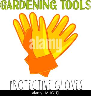 Bright colorful cartoon gants de protection. Outil de jardin carte cadeau d'illustration vectorielle, autocollant de certificat d'un insigne, signe, cachet, étiquette, logo, icône, poste Illustration de Vecteur