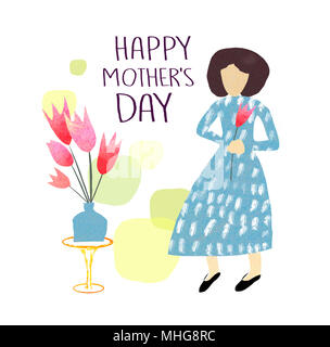 Carte pour la fête des Mères. Maman et un bouquet de fleurs dans le poids. Convient pour les médias sociaux, l'impression, le web, l'invitation et d'autres événements de la fête des mères Banque D'Images