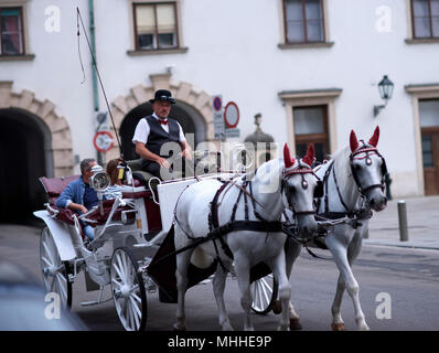 Promenades en calèche dans la Vieille Ville ou Innere Stadt Vienne, Autriche sont populaires pour les visites. Banque D'Images