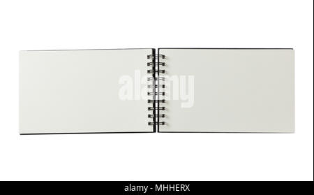 Ouvrez l'ordinateur portable blanc avec liant, isolé sur fond blanc, de l'espace pour le texte, vue du dessus, la bannière Banque D'Images
