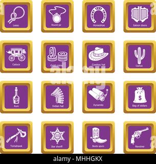 Wild West icons set carré violet vector Illustration de Vecteur