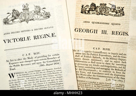 Les actes du Parlement d'origine de 1805 (George III) et 1854 (Victoria Banque D'Images