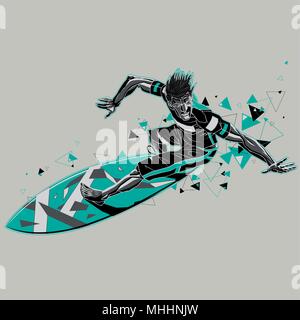 Surfer avec une piste graphique.Vector illustration d'un surfeur isolé, noir et vert. Vector construit en couches pour l'édition facile Illustration de Vecteur
