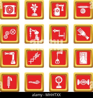 Mécanismes techniques icons set carré rouge vector Illustration de Vecteur