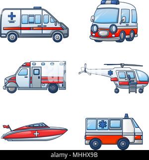 Transport en ambulance, cartoon style icons set Illustration de Vecteur