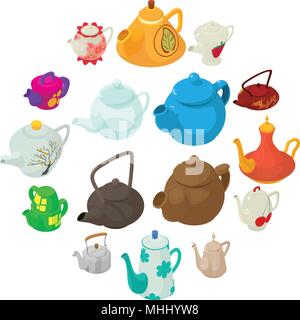 Icons set théière, style isométrique. Illustration de Vecteur