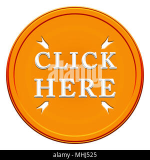 Bouton orange cliquez ici avec des flèches sur un fond blanc Banque D'Images