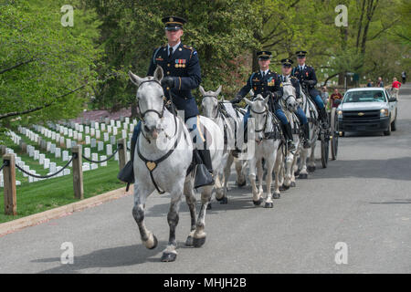 WASHINGTON D.C., USA - Mai 2, 2014 - US Army funérailles marines au cimetière d'Arlington : coffin sur l'entraîneur de chevaux Banque D'Images