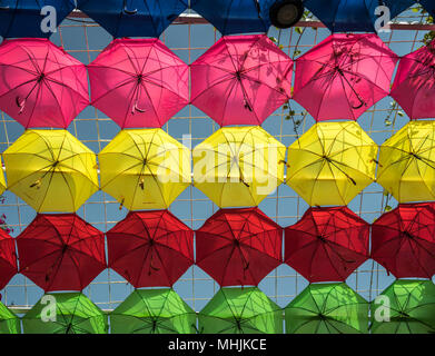 Un parasol et à l'abri de pique-nique floral Jardins Miracle à Dubaï (Émirats arabes unis, au Moyen-Orient. Banque D'Images