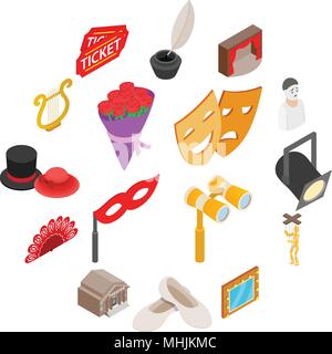 Theatre Icons set, style 3D isométrique Illustration de Vecteur