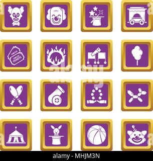 Circus icons set carré violet vector