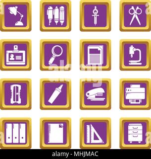 Icons set papeterie carré violet vector Illustration de Vecteur