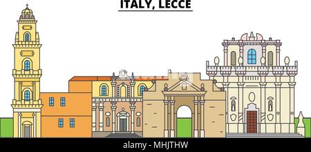 L'Italie, Lecce. Sur les toits de la ville, l'architecture, bâtiments, rues, silhouette, paysage, panorama, monuments. Coups modifiable. Télévision design line concept d'illustration vectorielle. Icônes isolé Illustration de Vecteur